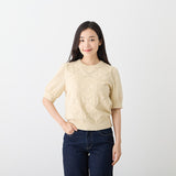 【HKF009】透かし格子柄パフスリーブ 【公式】Hanazawa Knit Design オンラインストア