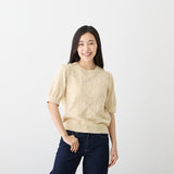 【HKF009】透かし格子柄パフスリーブ 【公式】Hanazawa Knit Design オンラインストア