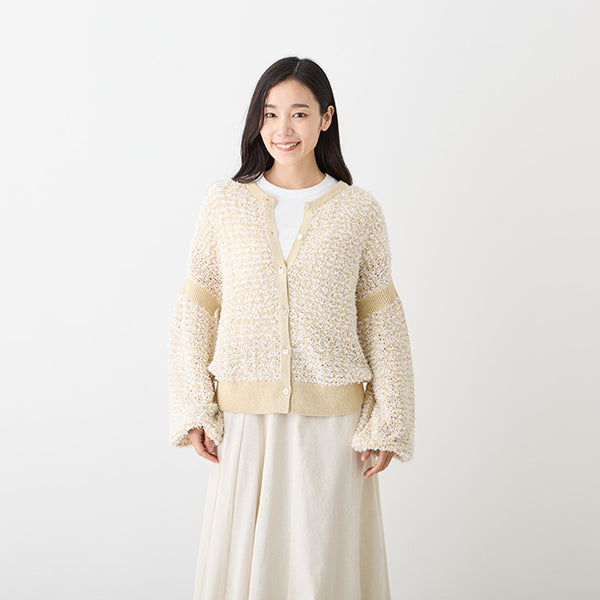 [Hkd-11] Paper yarn crew neck cardigan (size FREE)