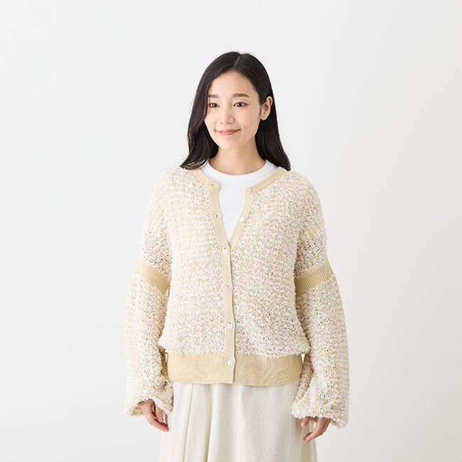 [Hkd-11] Paper yarn crew neck cardigan (size FREE)