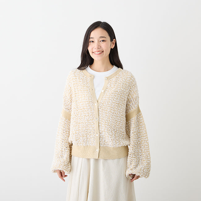 [Hkd-11] Paper yarn crew neck cardigan (size FREE)