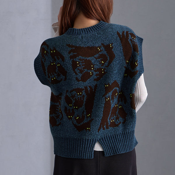 NYW015【NYANDER KNIT/ニャンダーニット】  NIGHT CAT JQ VEST 【公式】Hanazawa Knit Design オンラインストア