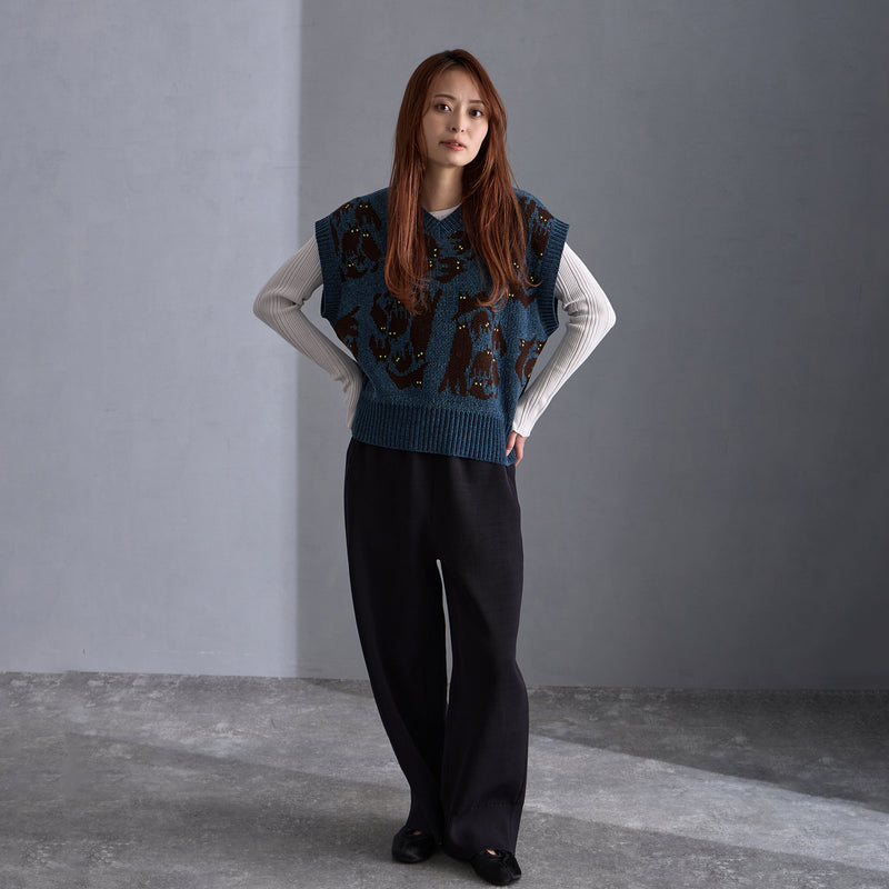 NYW015【NYANDER KNIT/ニャンダーニット】  NIGHT CAT JQ VEST 【公式】Hanazawa Knit Design オンラインストア