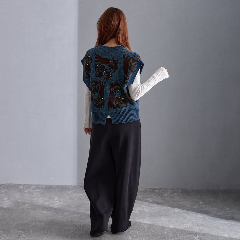 NYW015【NYANDER KNIT/ニャンダーニット】  NIGHT CAT JQ VEST 【公式】Hanazawa Knit Design オンラインストア